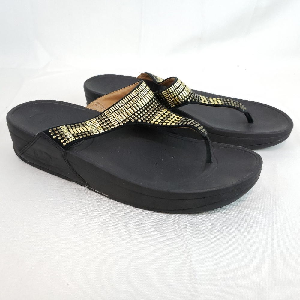 FitFlop Womens Thongs Sandals Gold Metallic